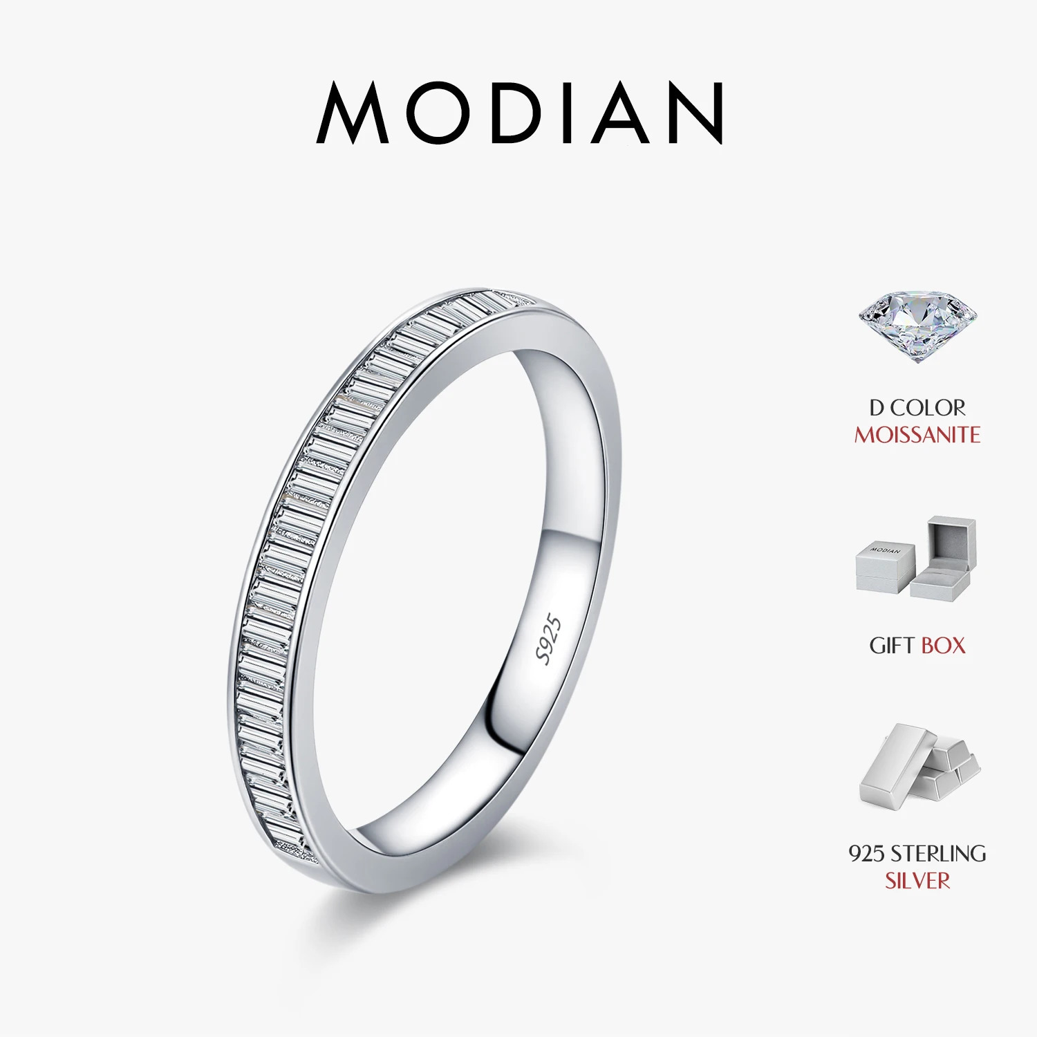 MODIAN D Color Rectangle Stackable Rings 925 Sterling Silver Band Rings For Women Fine Jewelry 260602BJ