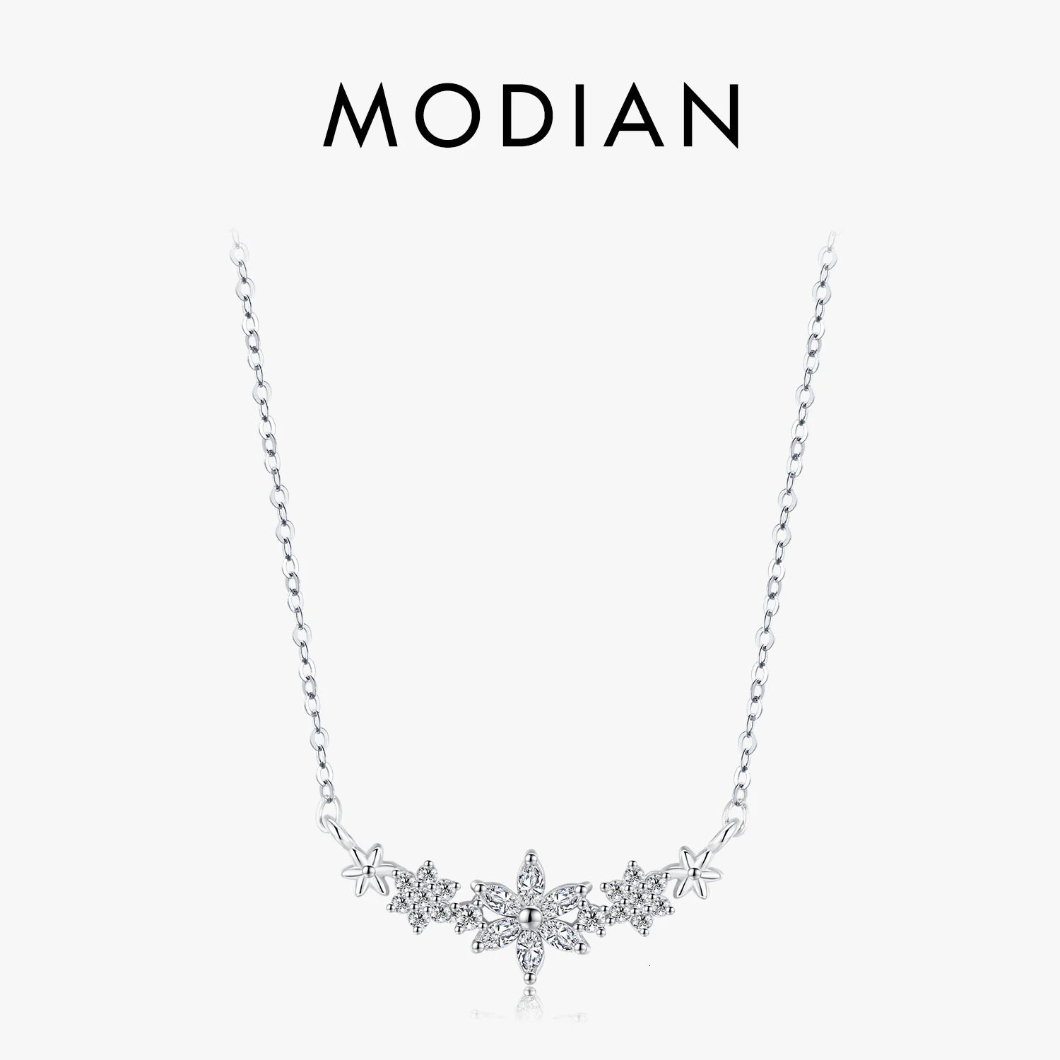 Modian 925 Sterling Silver Clear CZ With Daisy Flower Pendant Necklace for Women Link Chain Wedding Engagement Jewelry 260602BJ