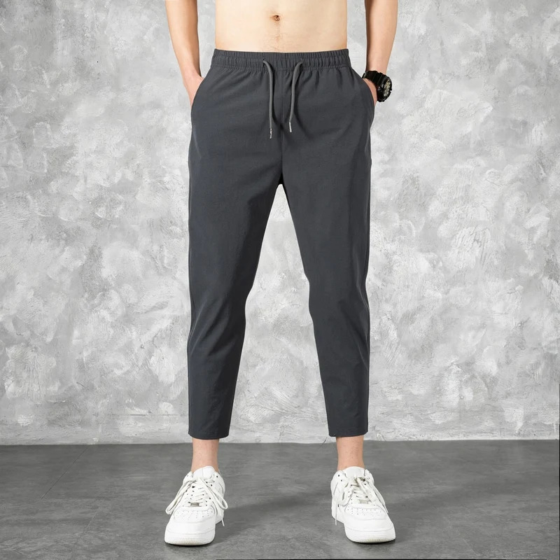 Korean Ice Silk MenS Summer Thin Fashion Loose And Versatile Quick Dry Casual Pants 9-Point Sports Trousers Boy 260603BJ