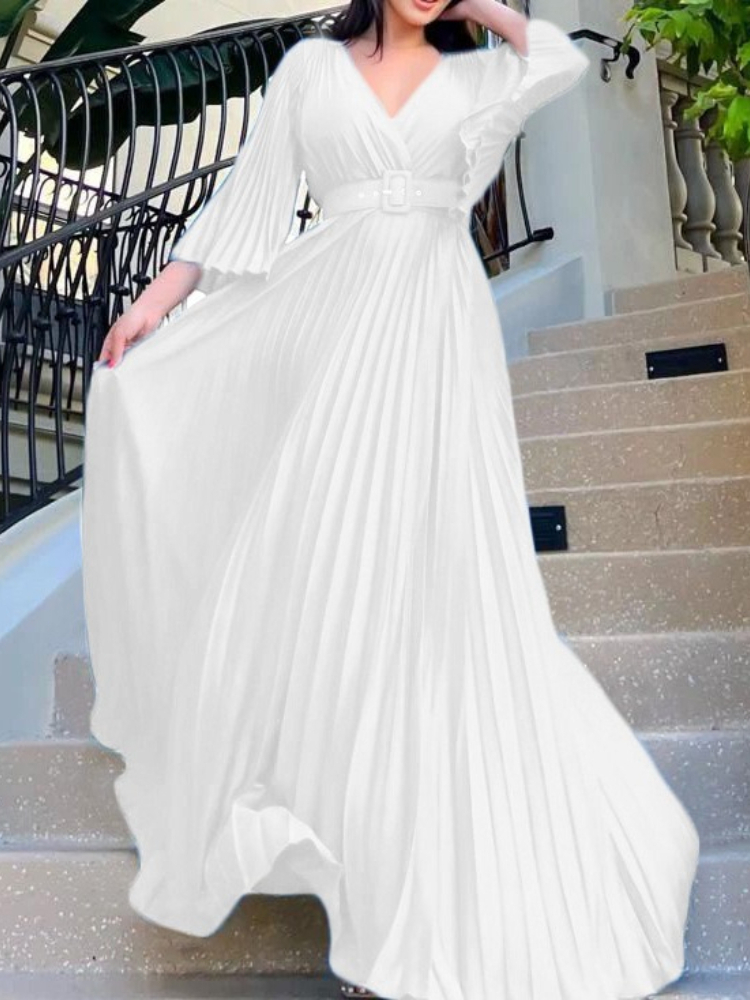 (134) Ladies new V-neck sexy pleated long dress-image-1108870007