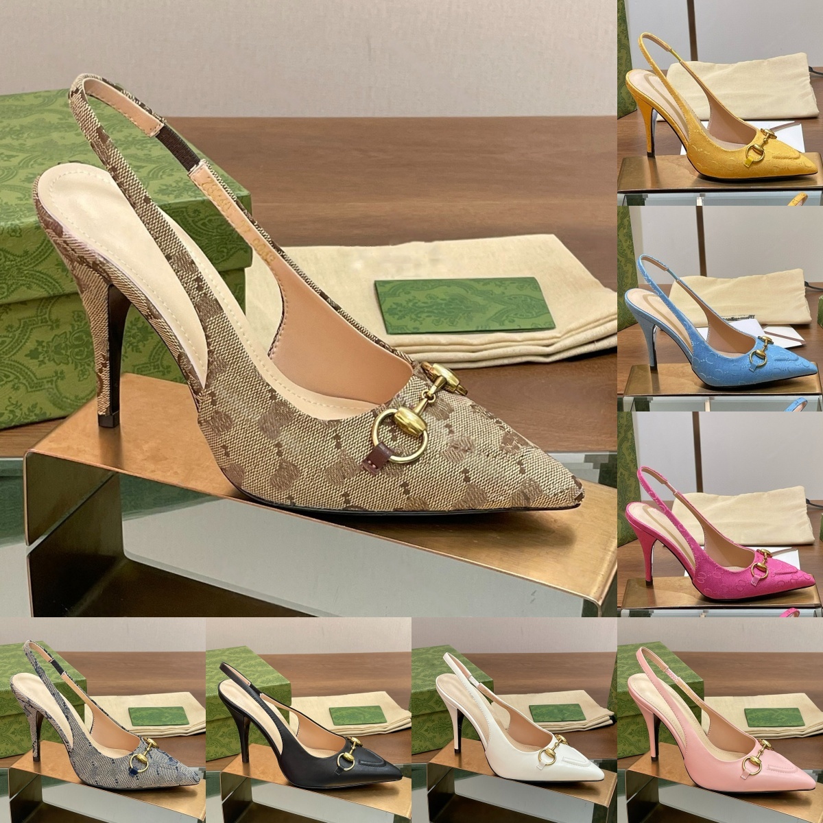 Pointy Toe Slingbacks Pumps Flats shoes Horsebit buckle stiletto Heels sandals womens High heeled sandals Luxury Designer dress shoes Sizes 35-42