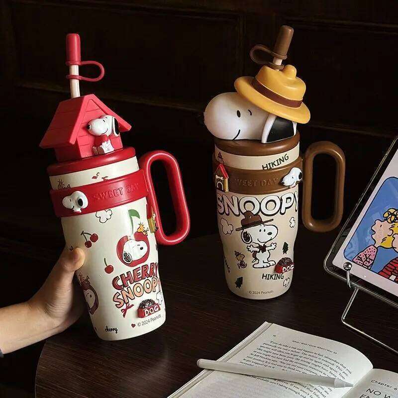 Cartoon Snoopy 800ml Stainless Steel Insulated New Kawaii Anime Accessories Large Capacity Water Cup Girl Gift 26L0603