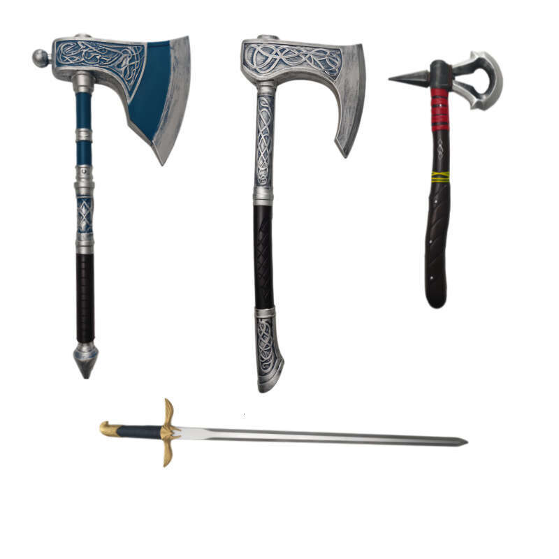 Viking Norse Style PU Foam Weapon Prop Set, Non-sharp Decorative Axe & Sword for Halloween Cosplay Party & Collection-image-1108814381