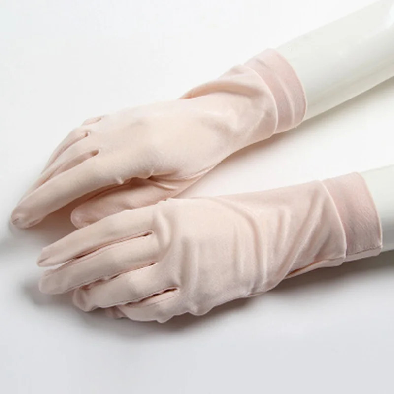 Sexy Summer Women UV Protection Sunscreen Short Sun Natural Silk Knit Mittens Thin Mulberry Silk Driving Lace Gloves A60 260603BJ
