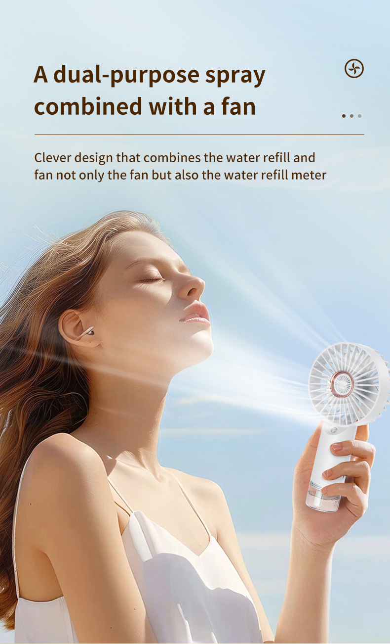 2 In 1 Mist Handheld Fan USB Recharge Neck Desk Dual Use Portable Cooler-image-1108847225