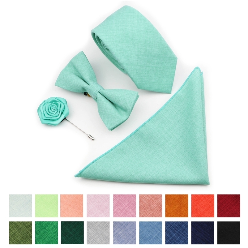 Pink Purple Sage Green Tie Set Cotton Necktie Bowtie Cufflink Brooch For Groom Suit Wedding Cravat Shirt Accessories 260603BJ