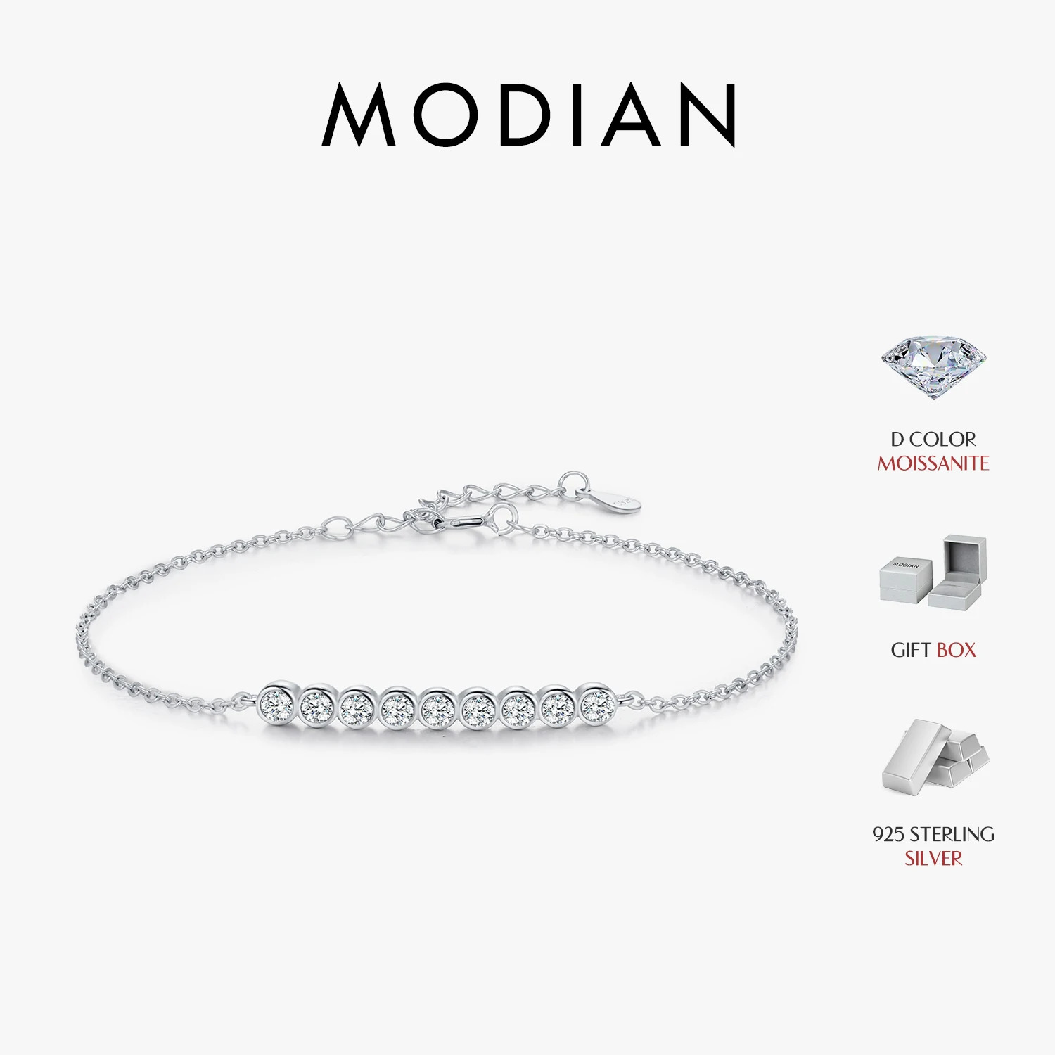 MODIAN D Color 925 Sterling Silver Simple Bracelet Round Lab Diamond Chain Link Jewelry For Women y Wedding Gift 260602BJ