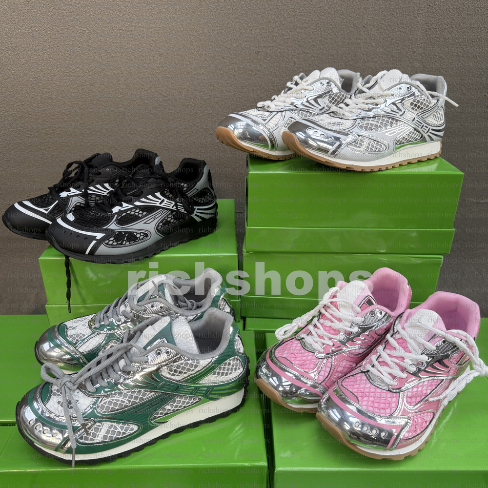 Top Quality Orbit Sneaker Designer Runner Casual Women Men Trainers Metal Leather Mesh Nylon Fabric Sneakers Green Blue White Black Pink Heel Flat S