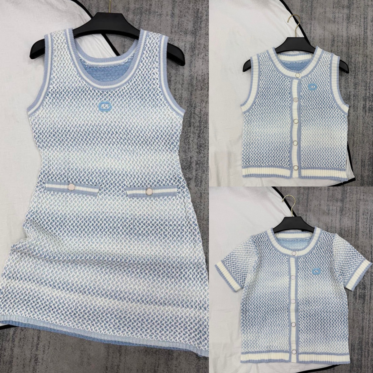 Designer femmes tricoté Mini robe dégradé élégant hauts sans manche été vacances fête Vintage tricots gilets marque col rond robes courtes