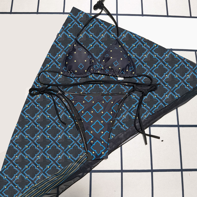Ensemble de Bikini Jacquard rétro pour femmes, maillot de bain fendu imprimé de styliste avec paréo de couverture, vêtements de plage pour voyage