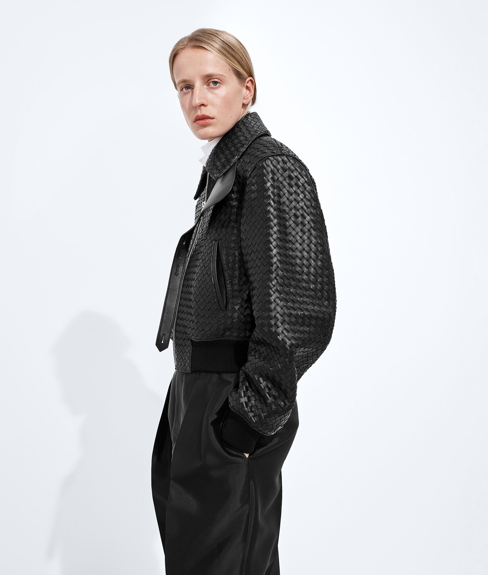 Bot V knitted leather blouson designer leather jacket women real leather black woven jacket high quality fashion brand windbreaker designer clothes