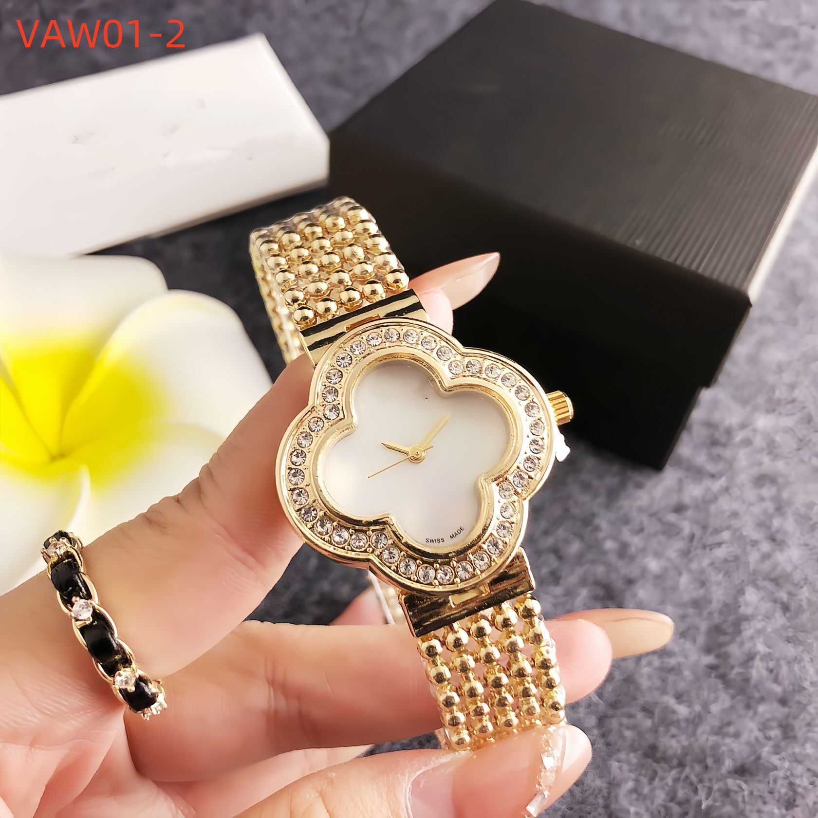 Fashion Women Men Silver Gold Stainless Steel Letter Leaf Flower White Zircon Circle Electronic Watch Wire Wable Bracelet Span Jewelry Gift-image-1108881839