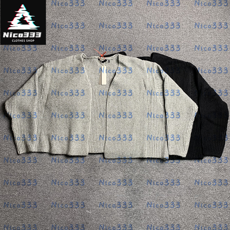 FOG Pineapple print knit cardigan black and gray loose heavyweight minimalist solid color versatile street men and women casual sweater-image-835120333