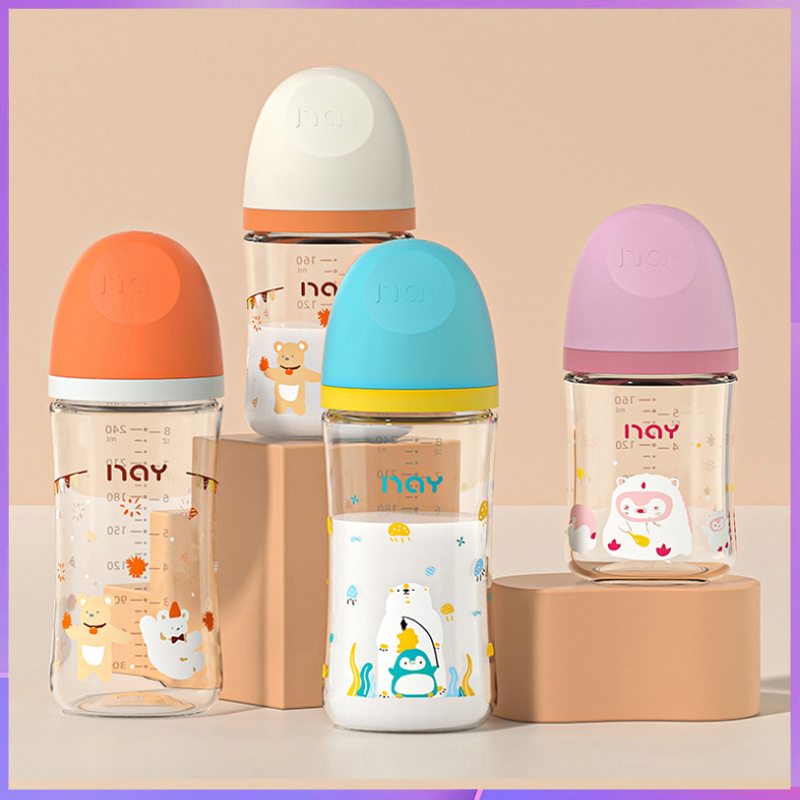 Colorful cartoon baby baby anti choking glass bottle suitable for newborns, 160ml 240ml 0-3 month bottle-image-1108963430