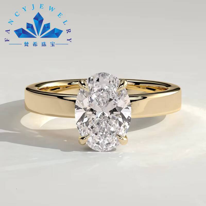 Unique Thick Band Lab Grown Oval Cut Diamond 1CT 2CT 3CT 4CT 5CT Diamond 14K Yellow Pure Gold LAB Diamond Ring with IGI GRC