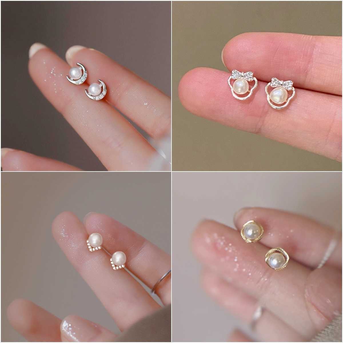 Fashion Exquisite Silver Color New Moon Earrings For Women Imitation Pearl Inlaid Stud Earrings Wedding Party Jewelry Gifts M260604