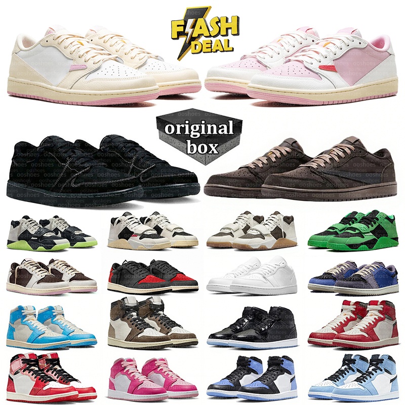 With Box 1s Basketball Shoes Trainers Low 1 Tropical Pink Sail Reverse Mocha Black Phantom Velvet Brown Triple White Bred Outdoor Trainers Sneakers