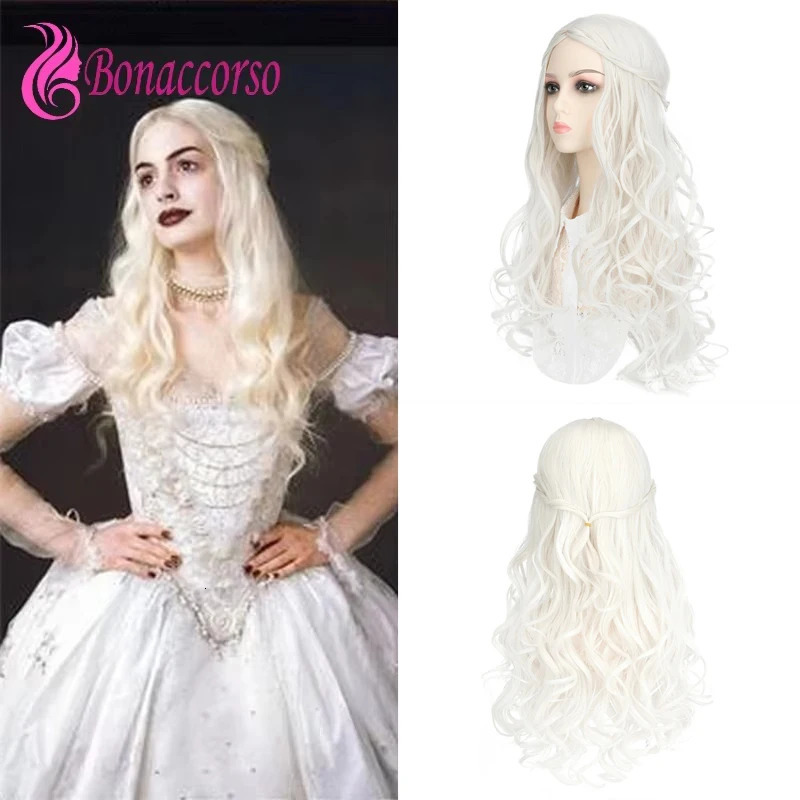 White Queen Cosplay Wig Halloween 2 Mirror Adventures Long Curly Wig Anime Coser Cute Girl Wig Daily Party 260525BJ