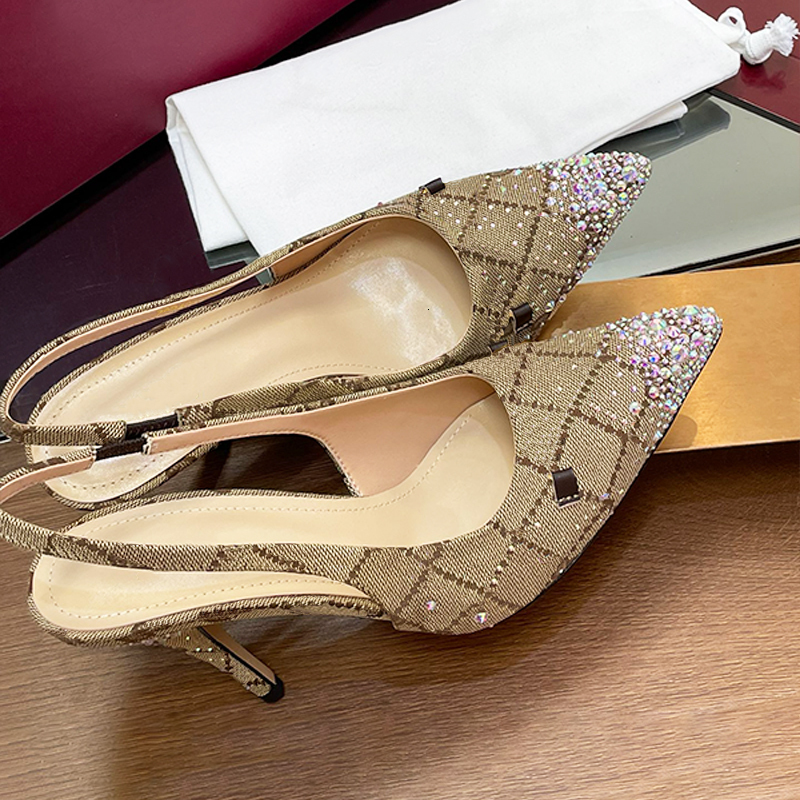 Sandali da donna con tacco alto in cristallo Slingback Scarpe formali per abiti da festa estivi in vera pelle Articolo 688