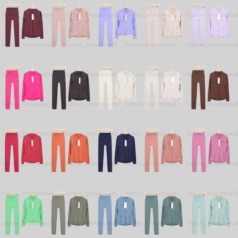 Designer Femmes Yoga Gym Ensemble Vêtements d'entraînement Veste + Leggings 2 Pièces Ensembles D'entraînement Confortable Full Gold Zip Up Veste
