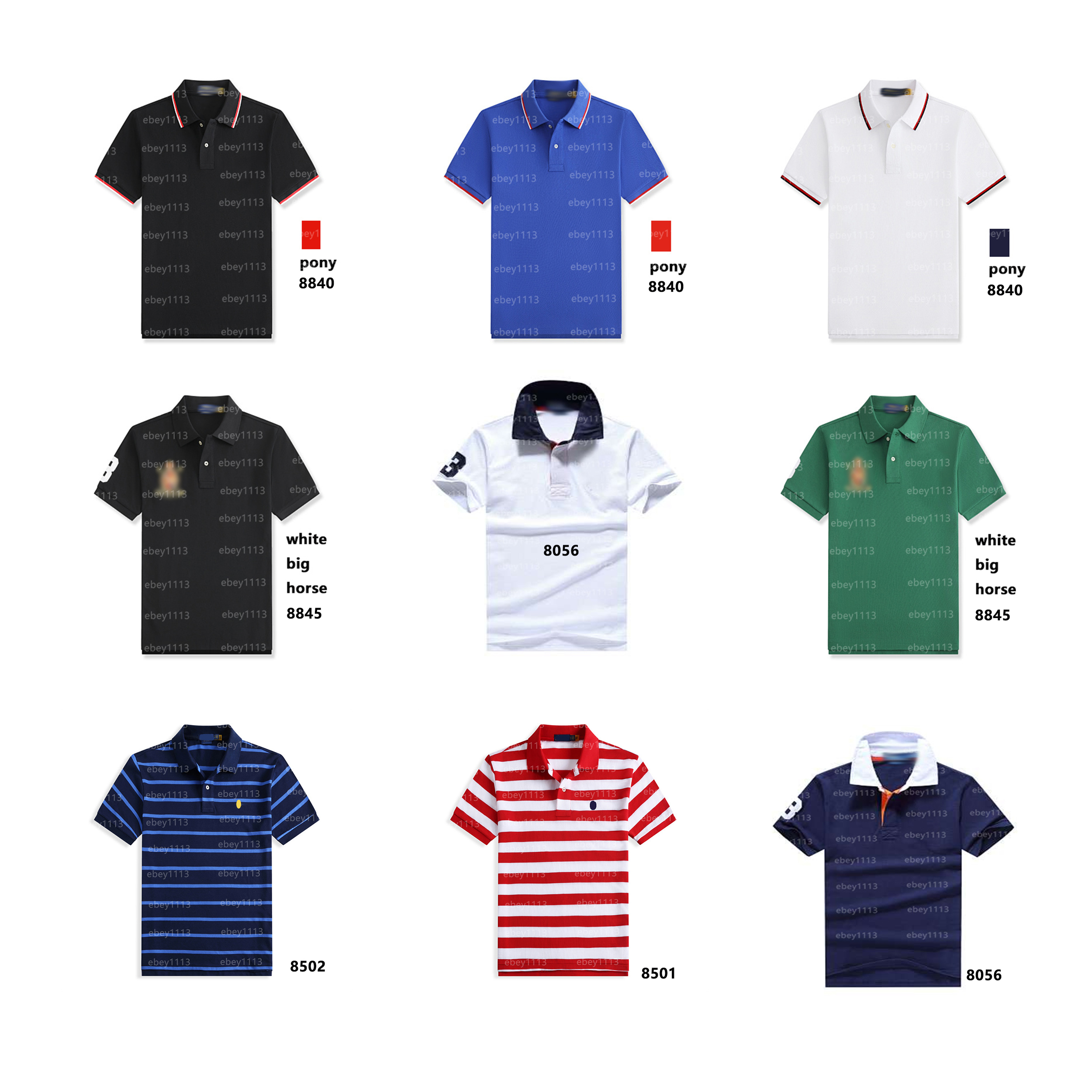 Men's Polo Shirts Small Horse Embroidery Cotton Short Sleeve Classic Business Casual Striped Badge Embroidered Solid Color Polo Shirts for M-image-1109018625