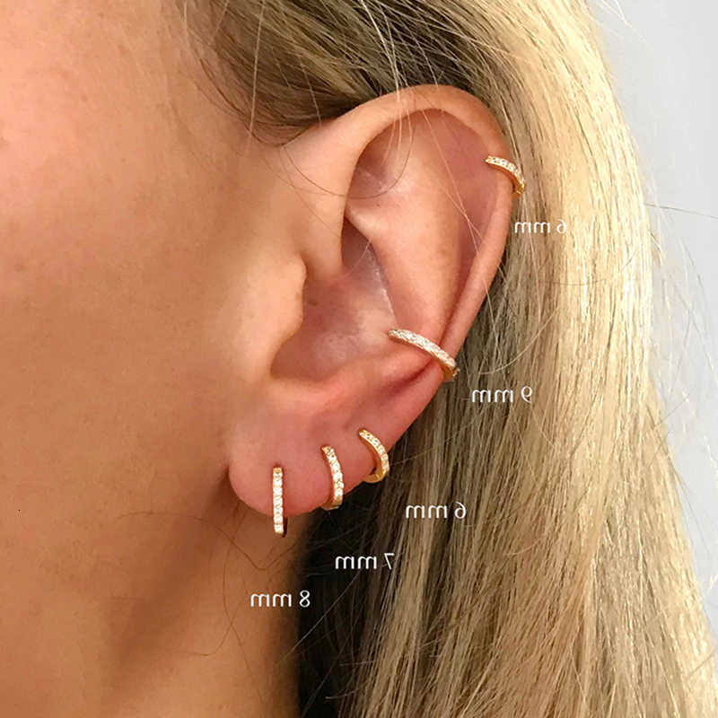 Minimal LATS 2PCS Copper Alloy Hoop Earrings Crystal Zircon Small Huggie Thin Cartilage Earring Helix Tragus Piercing Jewelry M260604