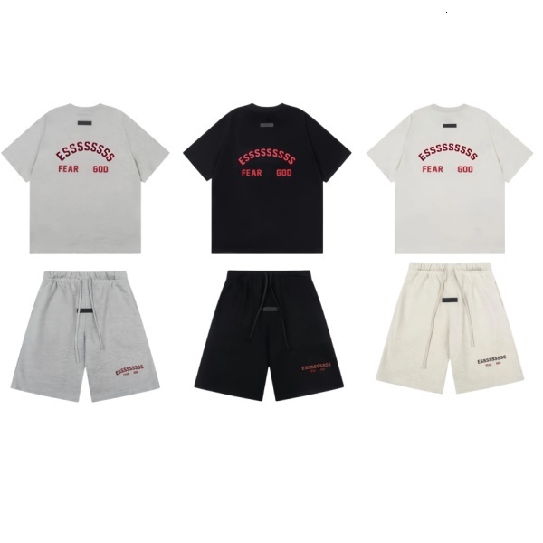 European American Style Men Casual Tracksuit Set Arch Letter Printed Back T-shirt Elastic Waist Loose Shorts Summer 2 Piece Street Outfit-image-641071904