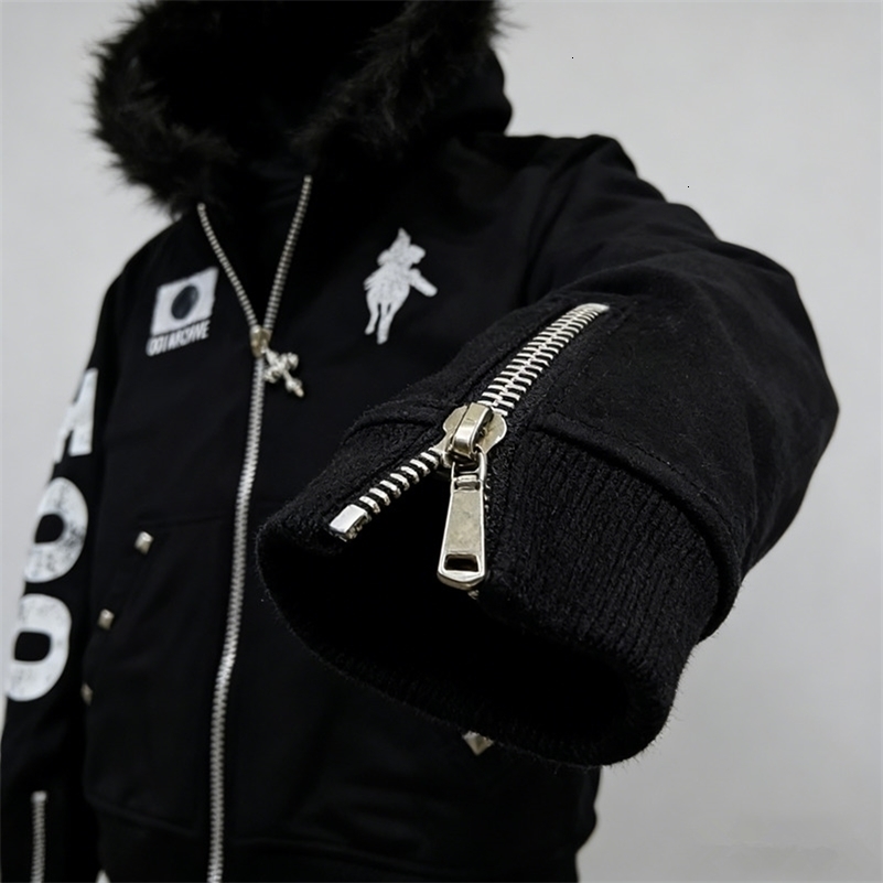 American Retro Rock Gothic Graphic Fur Collar Loose Zipper Sweatshirt Men Y2K Harajuku Punk Casual Joker Hoodie Streetwear 260603BJ 27