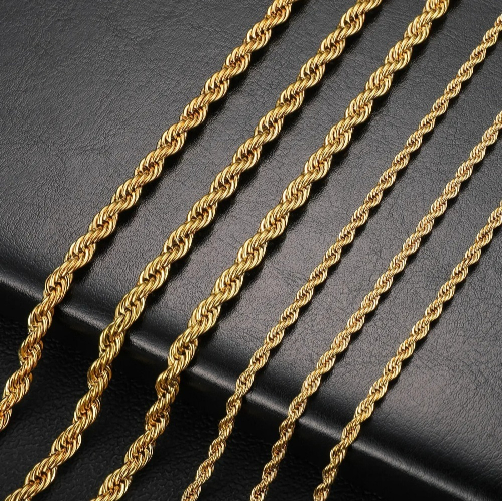 String Necklace 2 6Mm Gold Color Twisted Rope Chain Necklace Stainless Steel wire Never Fade Waterproof Choker For Men Women Fashion Jewelry Cord