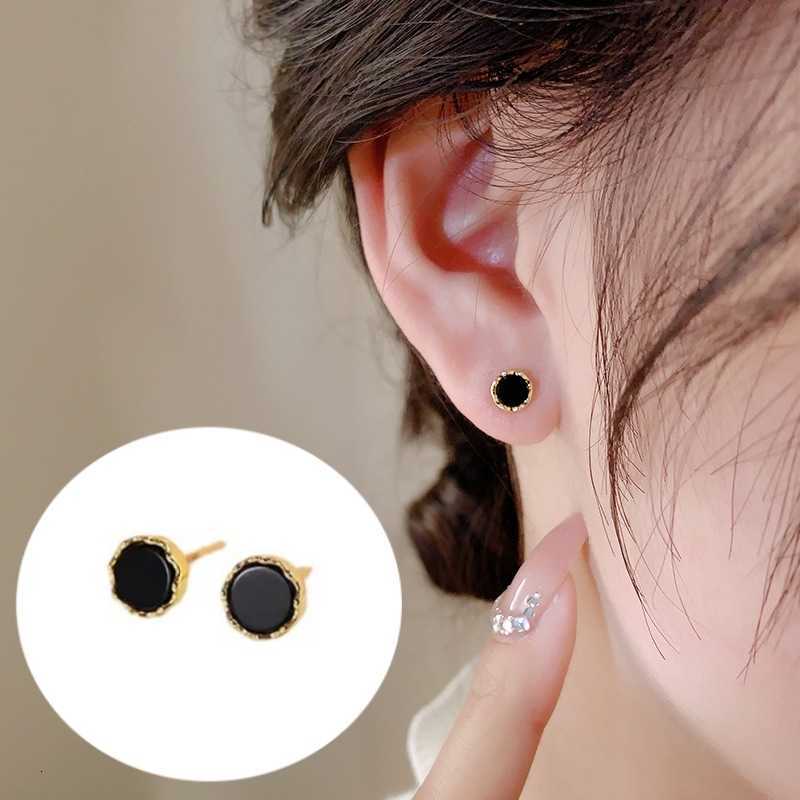 Drip Oil New Stud Black Earrings Lovely Small Simple Earrings for Women Piercing Fashion Silver Color Earring Jewelry Gifts M260604
