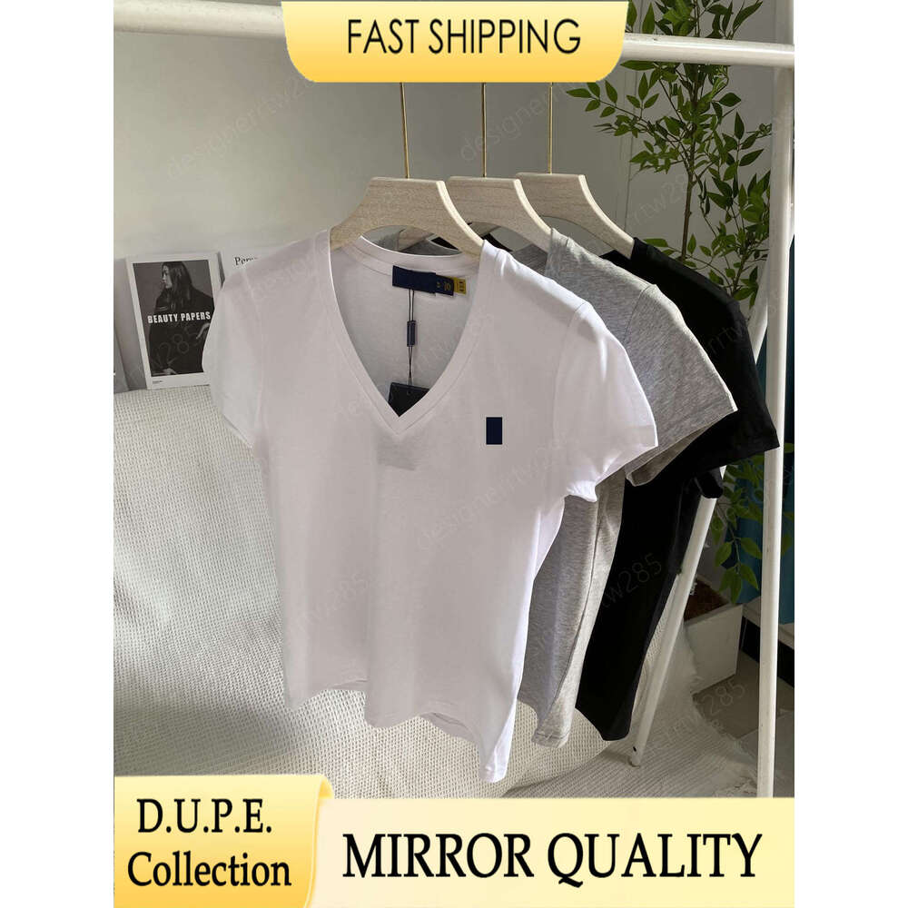 Ralpppph Laurent-shirt Designer Col en V T-shirt en coton blanc Premium Poney Broderie Classique T-shirts d'été Luxe Femmes Manches courtes Hauts