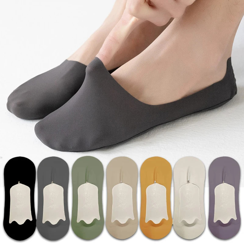 5pairs Mens Cotton Socks Summer Breathable Ultra thin No Show Ice Silk Silicone Non slip Bottom Absorb Sweat Men Boat Sock 260530