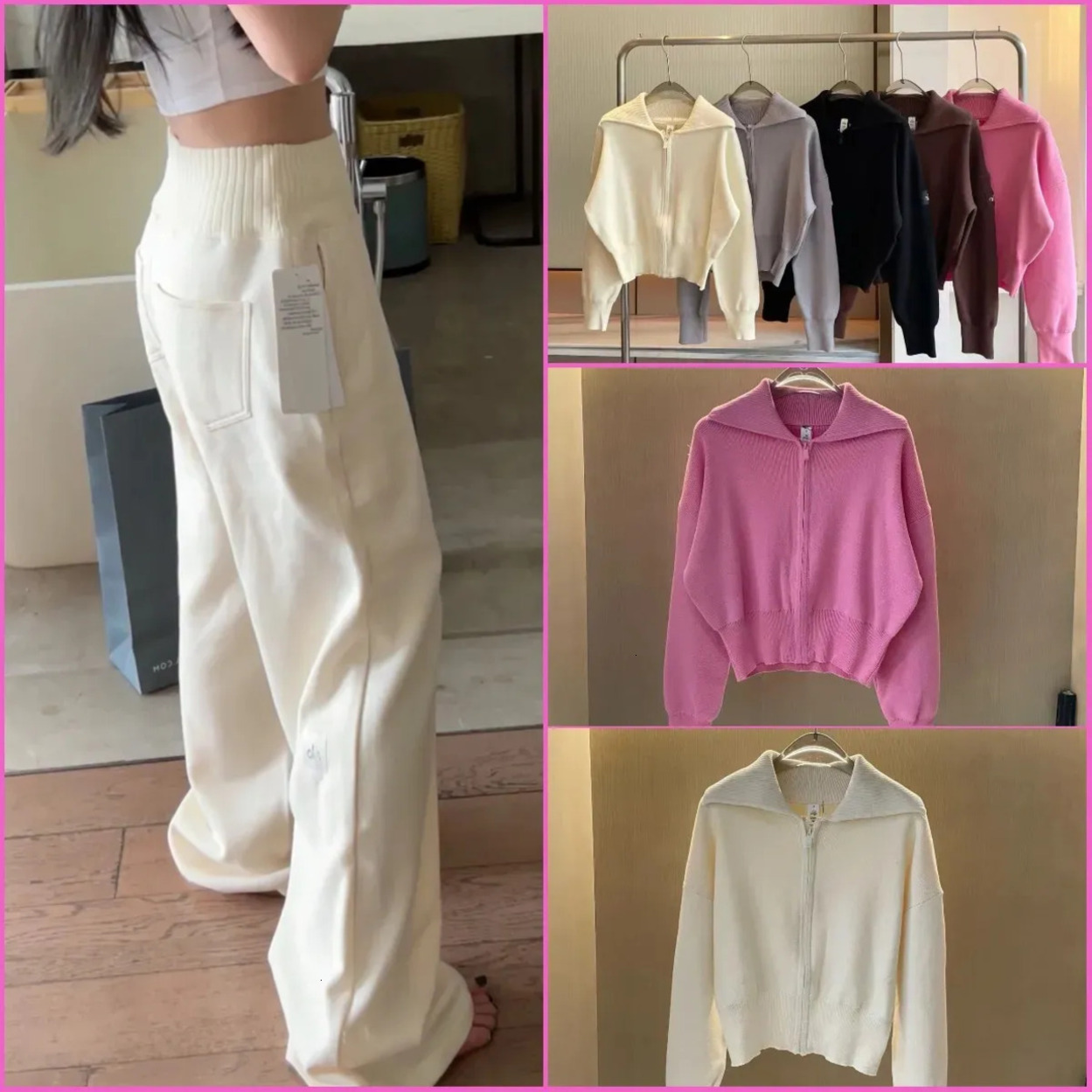 2026 Gym Clothe Set Coat Women Jackets Yoga High Quality Wide Leg workout set Sweatpant Cropped Knitted Sports Sweater Sport