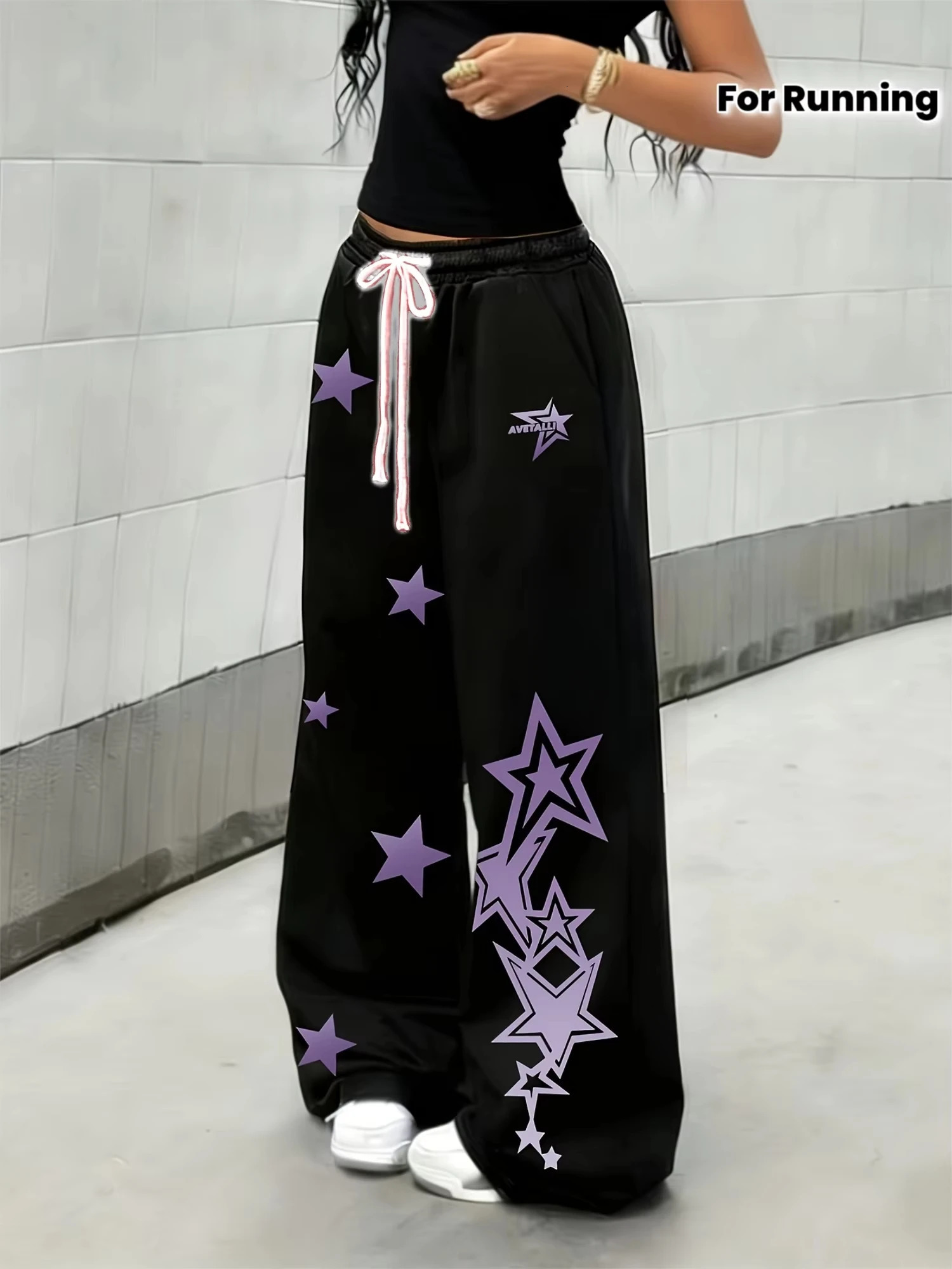 2026 Black Purple Star Printed Fashionable Pants 3D Mens and Womens Elastic Drawstring Waist Pants Y2K Running Streetwear 260604bj