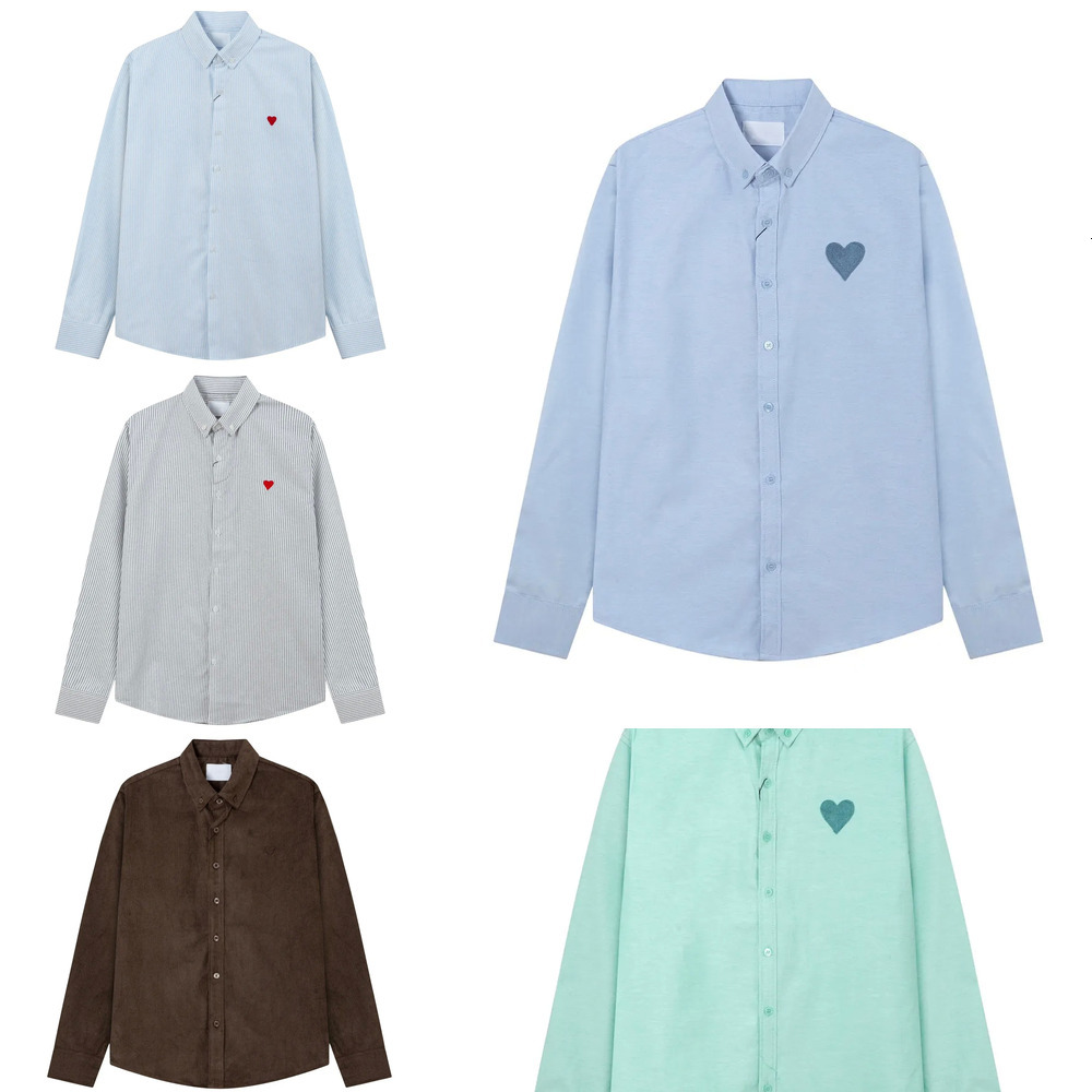 Top Quality designer Mens Shirts Heart Embroidery Spring Corduroy Casual Shirt Women Multiple Solid Colors Stripe Tops Polo Shirts Long Sleeve Casua
