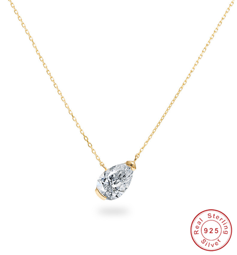 2026 Ins Top Sell Pure 100% 925 Sterling Silver Simple Fine Jewelry Solitaire Pear Cut High Carbon Diamond 18K Gold Elegant Women Water Drop Pendant
