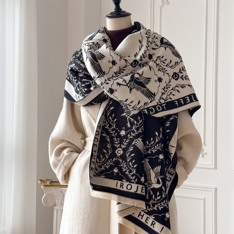 Designer's light luxury shawl for women's exterior, imitation cashmere air conditioning scarf, thick and warm women's shawl scarf, ne