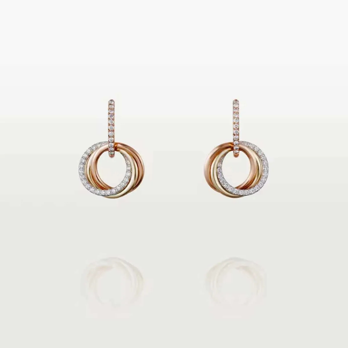 Silver Stud Trinity Earrings with Embedded Stones for Elegant Accessory H25115-image-1108970412
