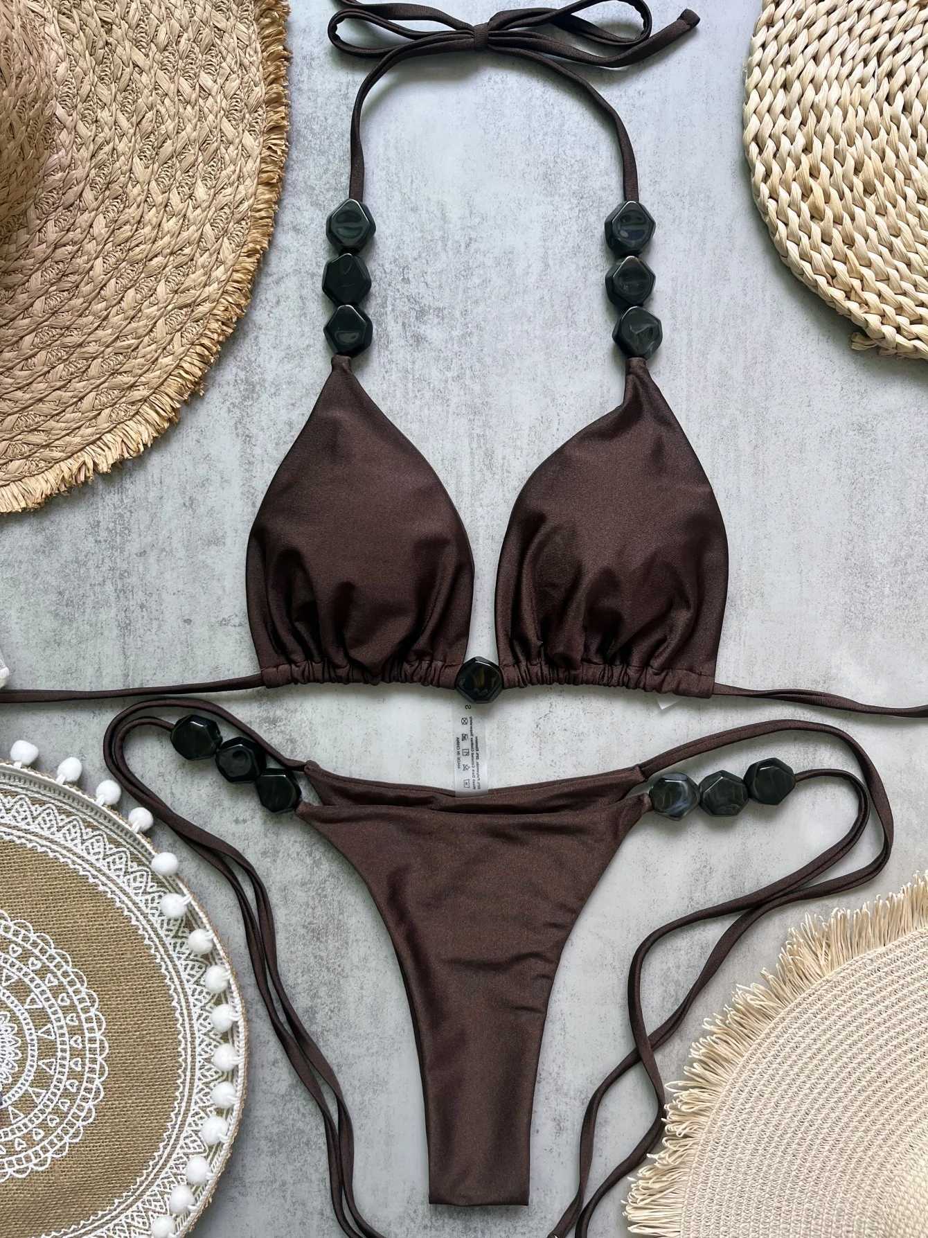 2026 Sexy Bead Bikini Swimwear Women Halter Bikini Swimsuit Beach Halter V Neck Bikini Set Beachwear Summer Bathing SuitT260604-image-1109031112
