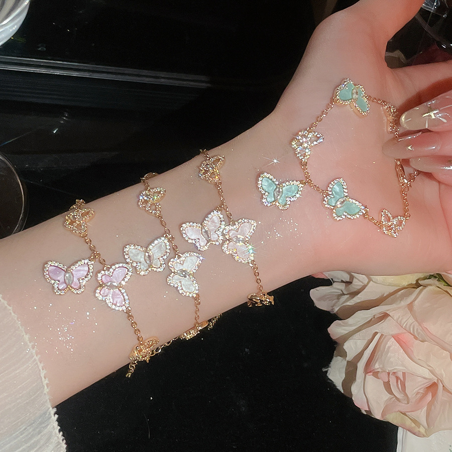 Super Shiny Zircon Butterfly Bracelet, Sweet Korean Ins Style, Light Luxury High-End Accessory, Versatile and Flattering Jewelry-image-1108966165