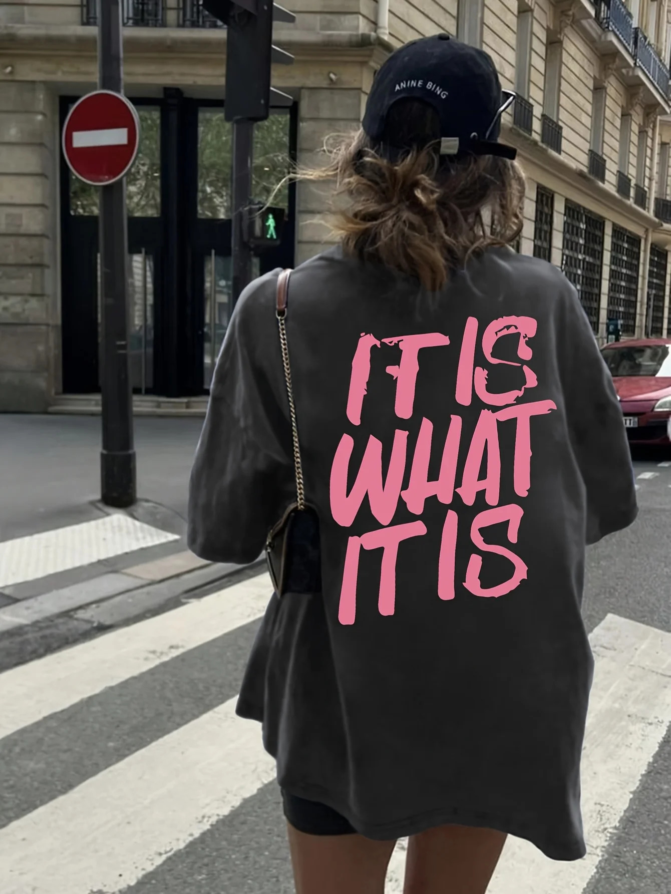 WomenS Casual Oversized T-Shirt It Is What It Is Letter Print Relaxed Round Neck Double-Sided Graphic n Short Sleeve 260528BJ