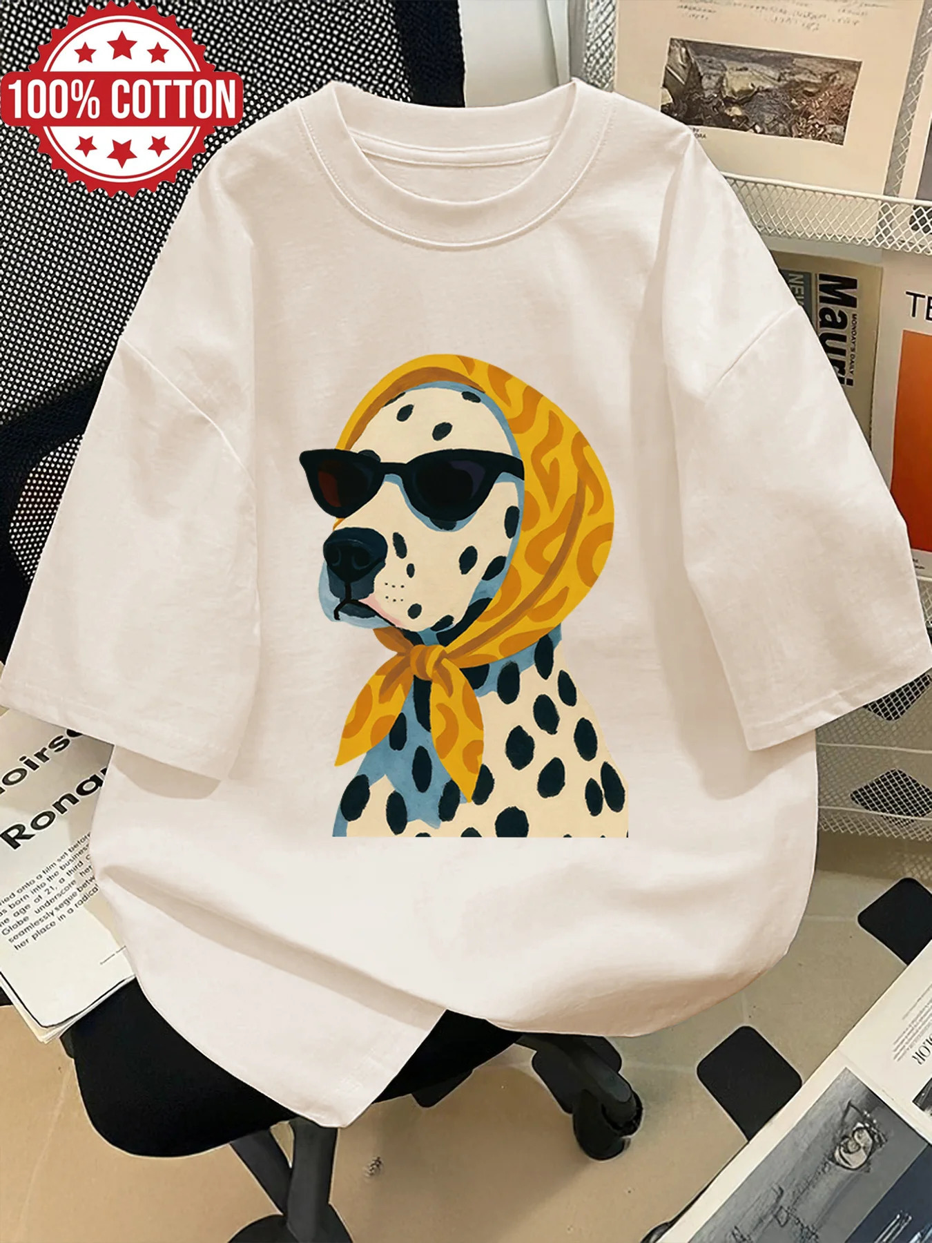 2026 Summer Retro Womens Dalmatian Print T-Shirt Unisex Cotton and Breathable Short Sleeve Oversized Loose Casual 260528BJ