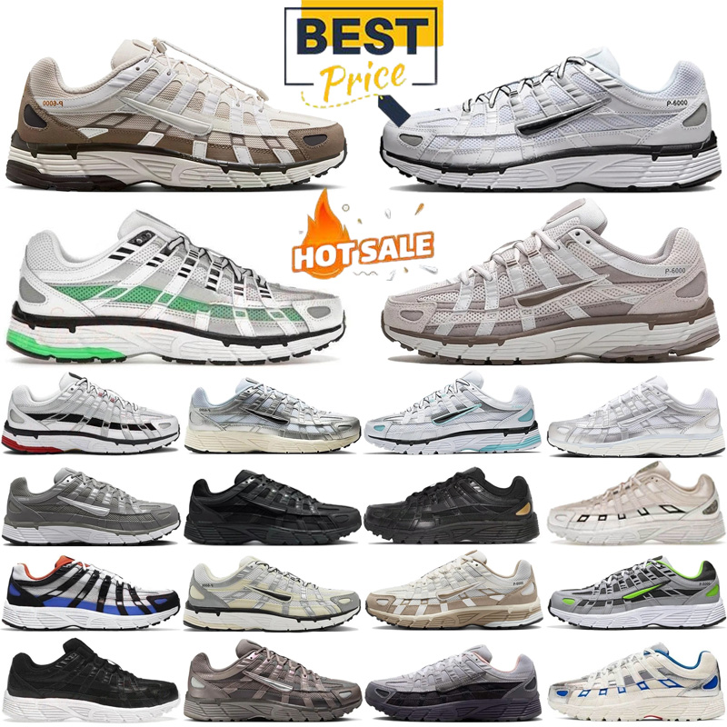 With box Design p6000 Running Shoes White Metallic Silver Black Brown Spring Green Men Women Classics Daily Outfit Outdoor Trainers Sneakers 36-47