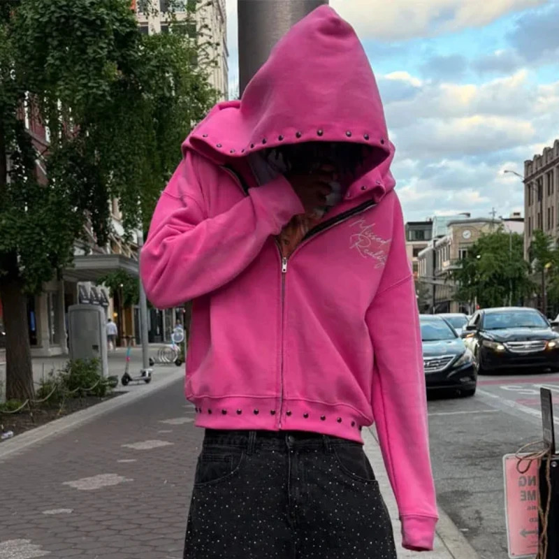 Y2K American Rivet Decorative Hoodie Autumn Winter Trend Harajuku Hip Hop Punk Dopamine Zipper Letter Embroidery Streetwear 260603BJ 21