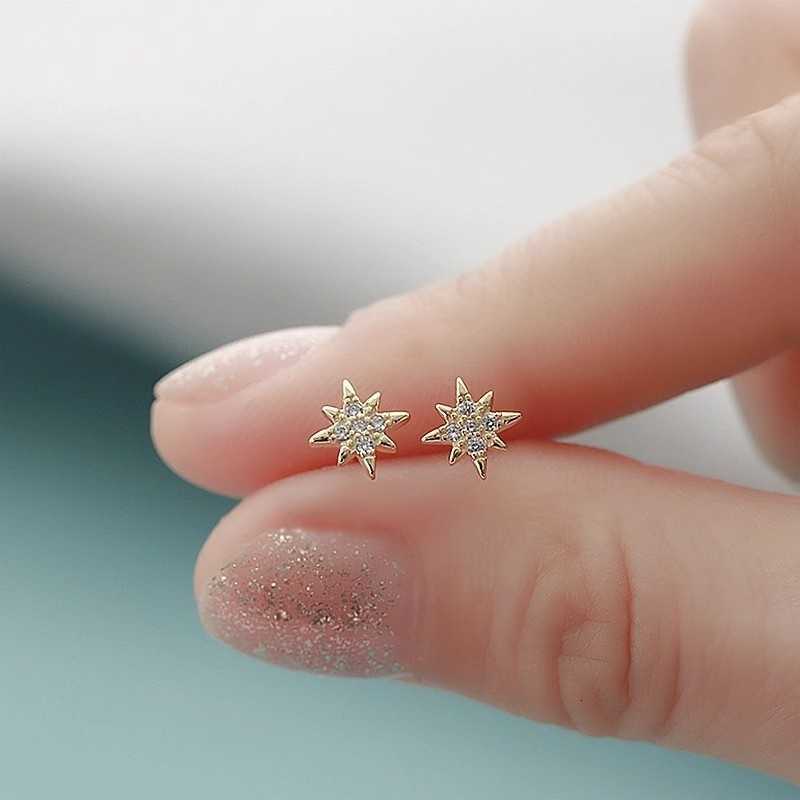 Star 1 Eight-pointed Pair New Sparkling Zircon Earrings For Women Korean Trendy Silver Color Ear Girls Charm Wedding Jewelry M260604