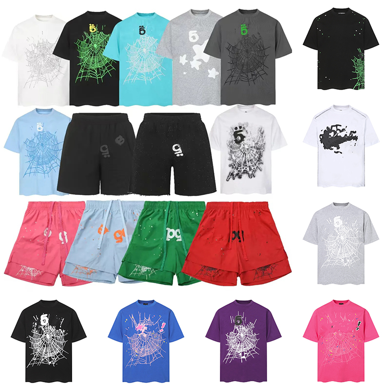 Spider T Shirts Spyder Shorts Designer Summer Brand Spyder Casual Fashion Men Women Young Thug Streetwear Foam Print Web Street Graffiti Sweatshirt