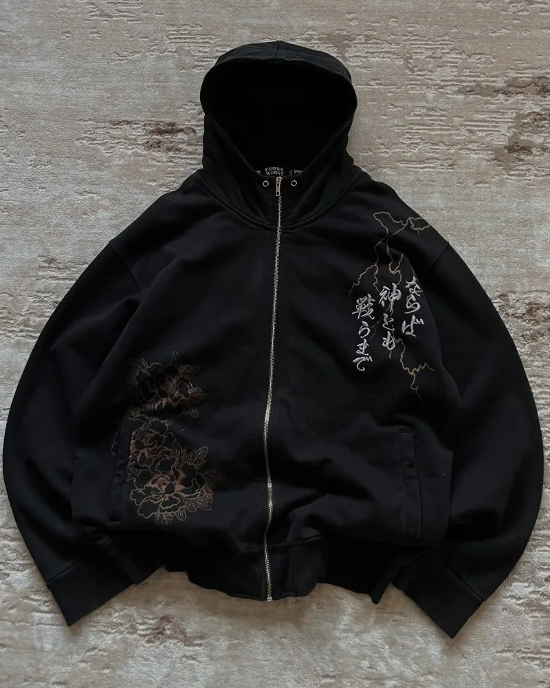Y2K Fashion Retro Harajuku Gothic Punk Graphic Embroidery Zipper Hoodie Hip Hop Men Women Versatile Casual Streetwear 260603BJ 0e