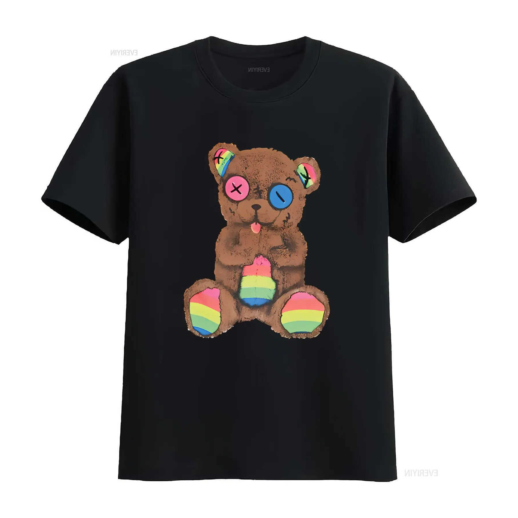 Men's Large Barrow Cotton T Shirt Black with Rainbow Bear Italy A53 vintage Washed Casual fashion Comfortable Breathable T260603