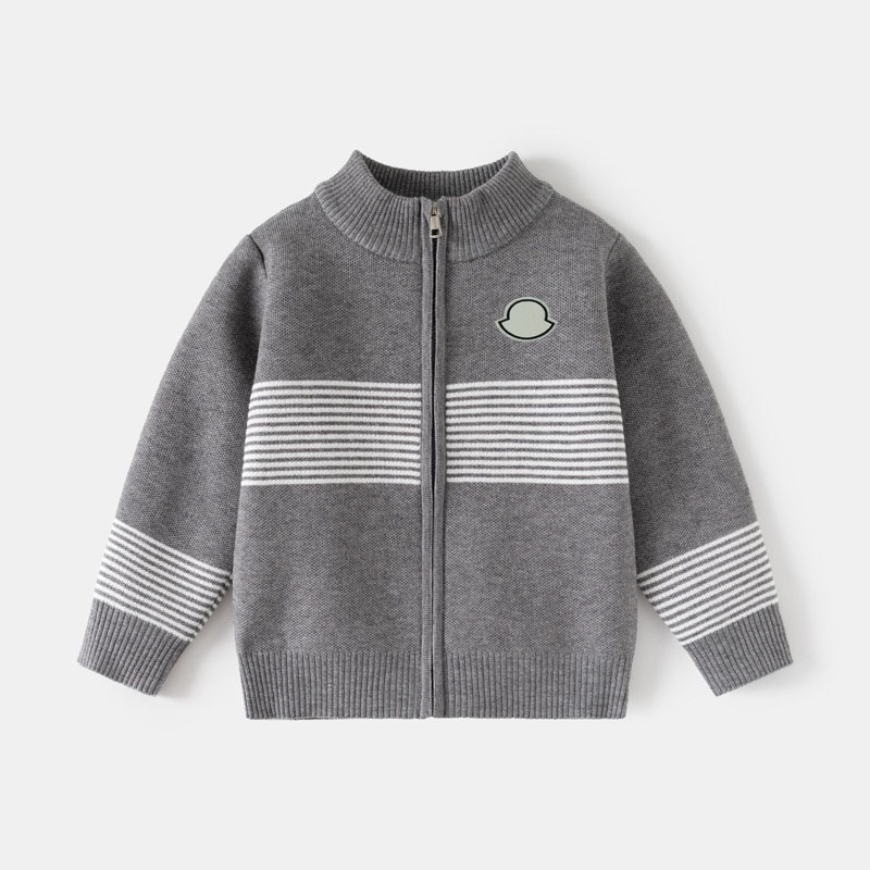3-7 Years Kids Sweater Spring Autumn Baby Boys and Girls Gray Casual Zipper Knitted Cardigan Joker Cotton Long Sleeve Sweater Coat Christmas Chil-image-1109067264