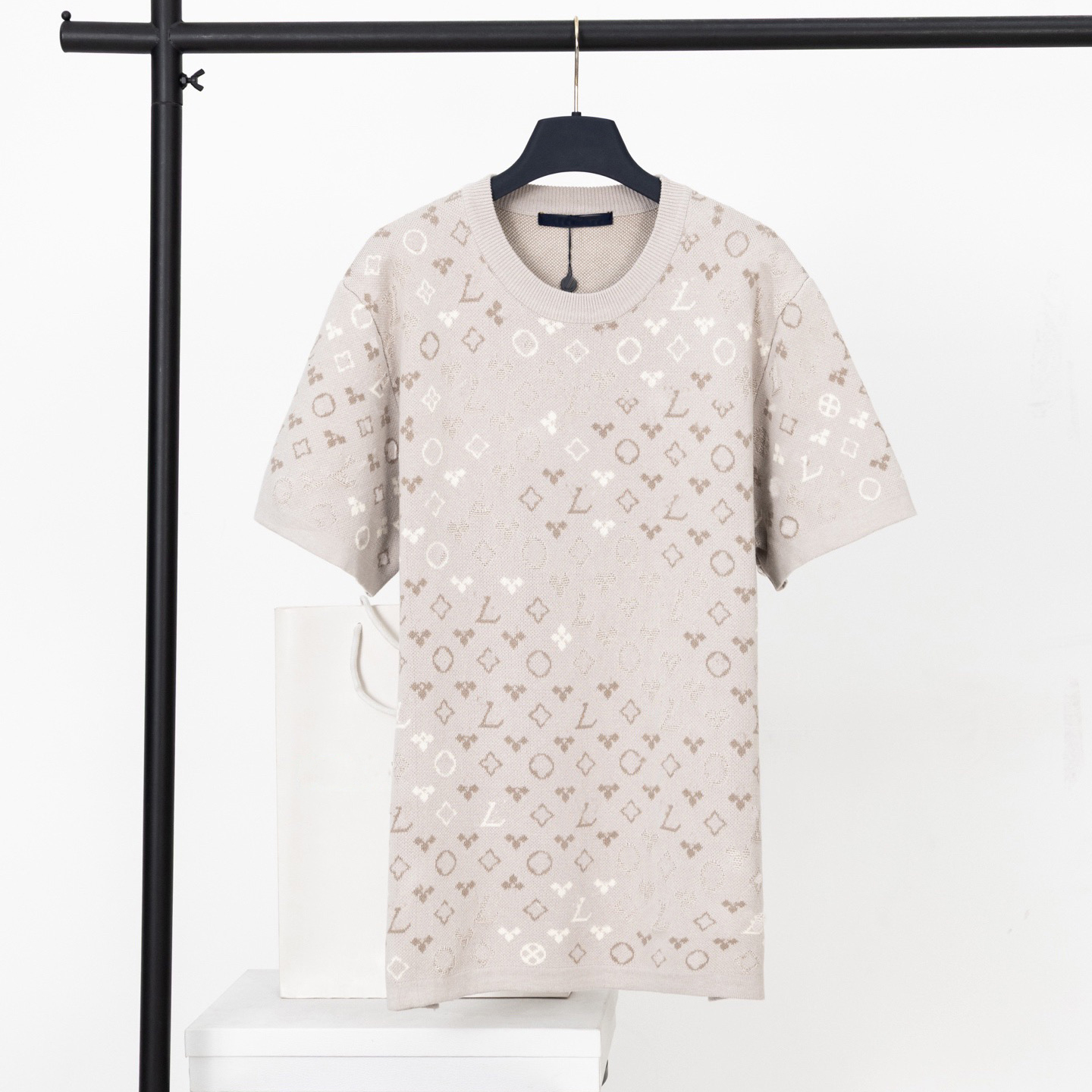 High quality designer men's T-shirt polo shirt men's T-shirt gradient color woven full print jacquard round neck shirt short sleeved summe